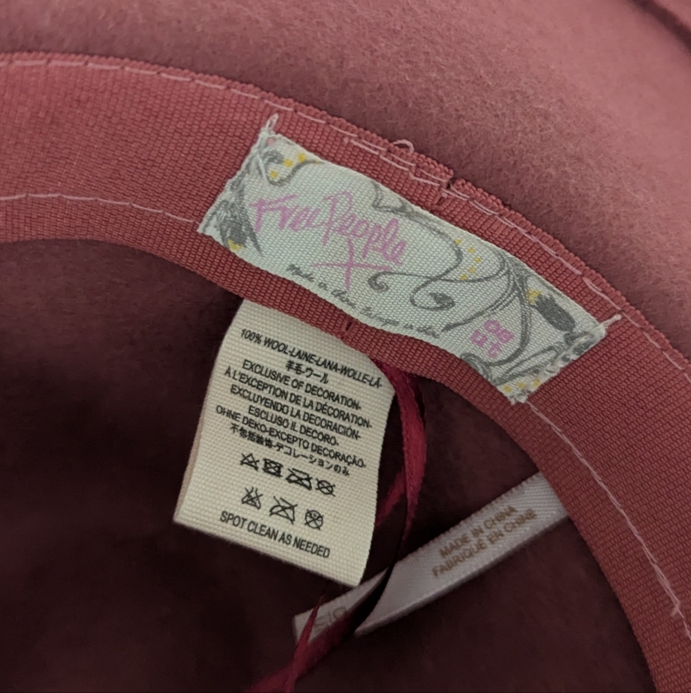 Free People Wythe Leather Band Felt Wool Hat Metal Stud Pink One Size - Picture 9 of 9